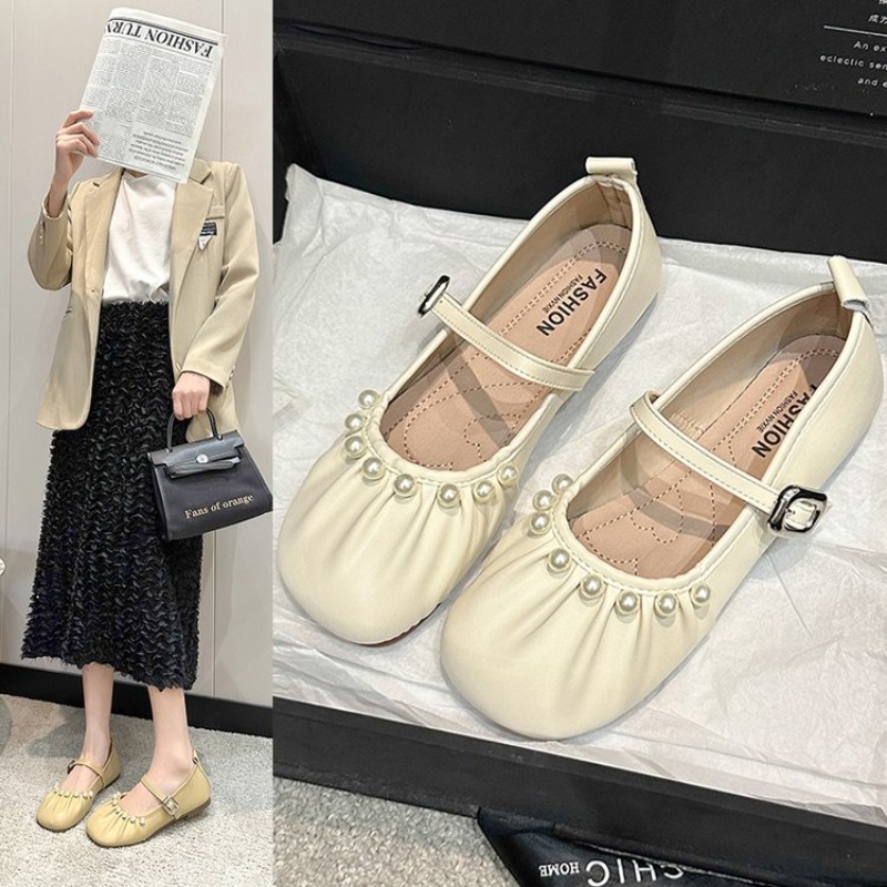 Women'S Fashion Loafers - Comode Ballerine Mary Jane con Perle
