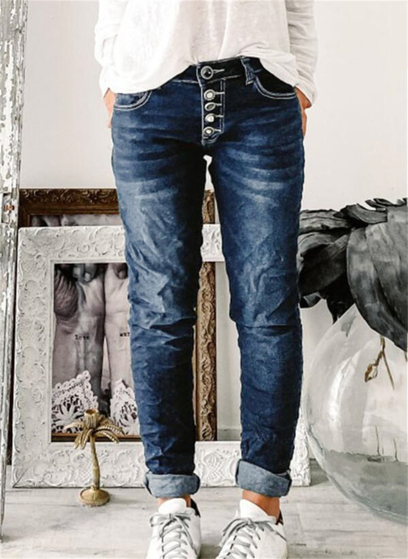 Mom Jeans Women - Jeans da donna con bottoni, per