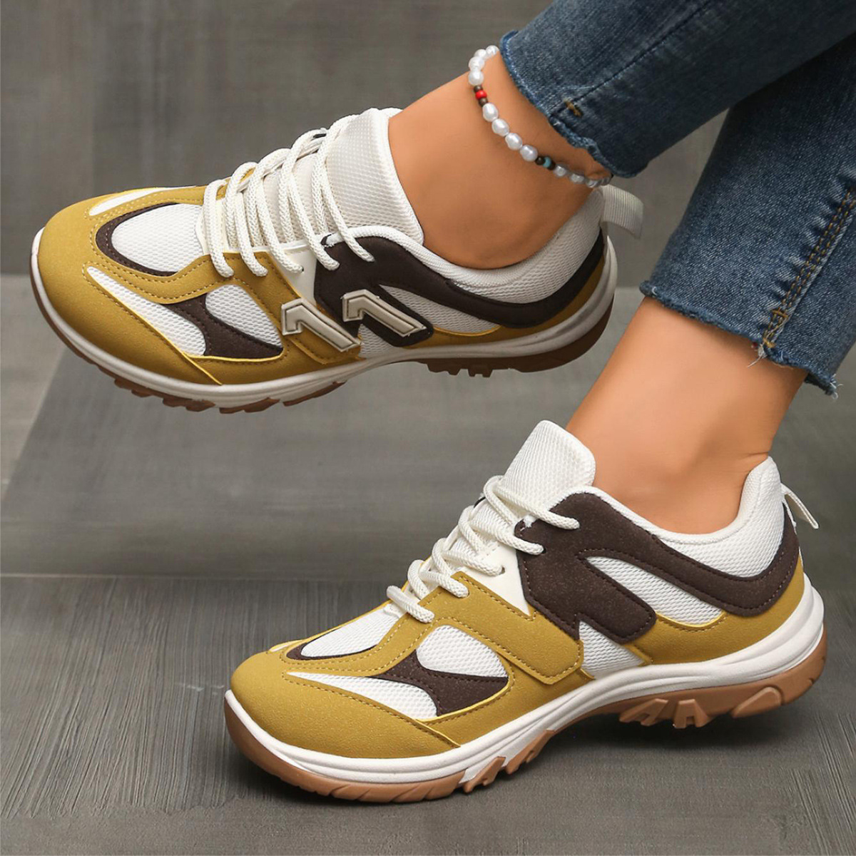 Women'S Yellow Fashion Sneakers - Moda grigio giallo colore misto scarpe