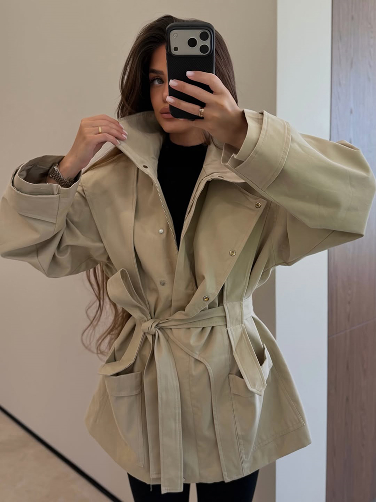 Women'S Fashion Utility Jacket - Cappotto Corto da Donna con Cintura,