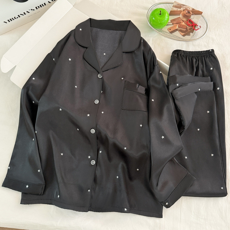 Women'S Fashion Pajamas - Pigiama di seta di ghiaccio nero