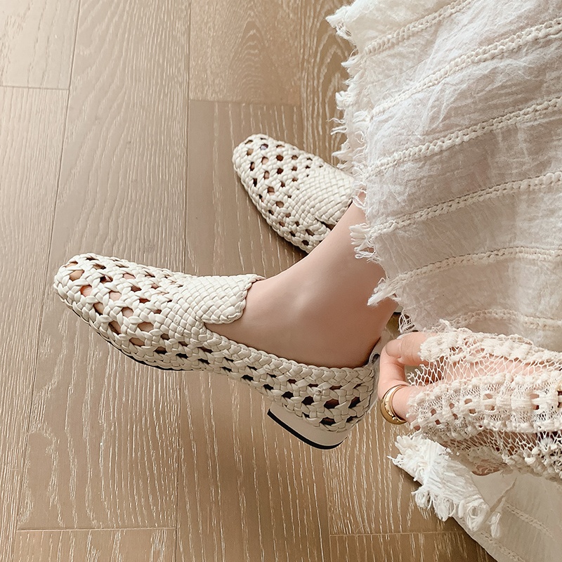 Women'S Fashion Loafers - Sandali Donna in Vera Pelle Intrecciata