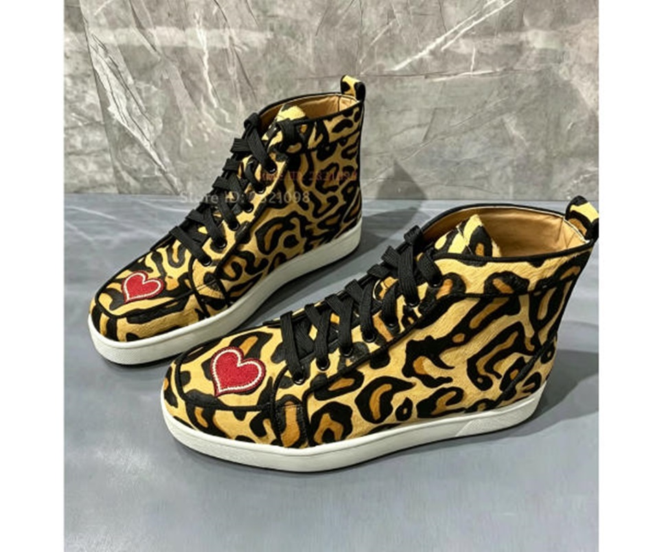 Women'S Yellow Fashion Sneakers - Sneakers alte con stampa leopardata da